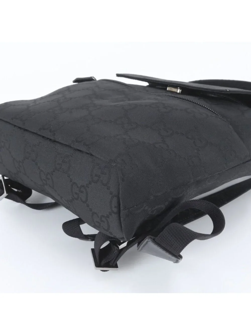 Gucci GG Nylon Leather Backpack Shoulder Bag Black